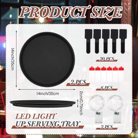 Tiangrid 2 Pcs LED Light up Serving Tray No Slip Multicolor Flashing Black Plastic Bar Serving Tray for Restaurants Bars Clubs Cocktail Night Party(Round)