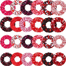 24 Gomas para Cabello de San Valentín Scrunchies de Corazones Bandas Elásticas Suaves para Pelo Soporte de Cola de Caballo Liga para Cabello, 12 Color