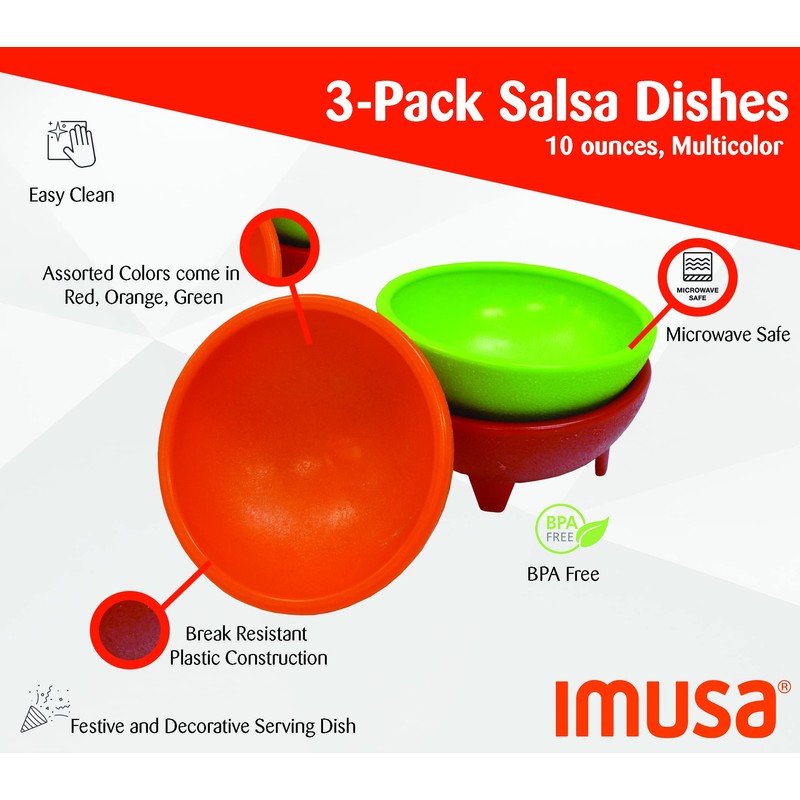 IMUSA USA Plastic Salsa Dishes 3-Piece, Red, Orange, Green