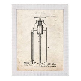 Portable Fire Extinguisher Patent Art Old Look Print in a Distressed White Wood Frame (5" x 7") M10200
