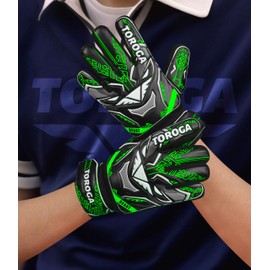 TOROGA Football Goalkeeper Gloves For Boys, Kids Children Youth Soccer Goalie Gloves with 4mm Latex Finger Spine Protection Super Grip Palm Goalkeeping Gloves (Green, 4)