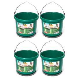 Farm Innovators HB-60 9 Quart 2 Gallon Plastic Heated Bucket w/Metal Handle, Built in Thermostat, & Anti Chew Cord Protector, 60 Watt, Green (4 Pack)