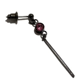 Akusetia Earrings, Black, Metal Black, Surgical Stainless Steel, Men's, Women's, Unisex, Stud Earrings, Simple, Single Ear, 18G, Bar, Crystal, Silver