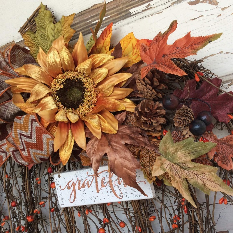 AGD Fall Decor - Flat Grapevine Pumpkin Grateful XX Large