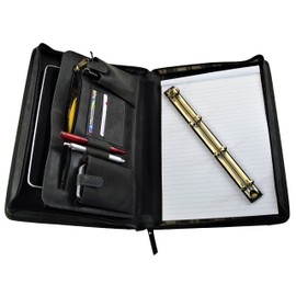 MENZO Leather Writing Case, Document Folder, Genuine Buffalo Leather Folder, Writing Case, Business Folder, Messenger Bag, Folder for Ring Inserts, Conference Folder, Leather Folder, black, Writing