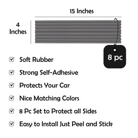 Rubber Bond Garage Wall Protectors 8 Pack - 4x15 Inches Strong Self-Adhesive Rubber Bumper Protectors for Garage Walls - Anti-Scratch and Waterproof (Grey)