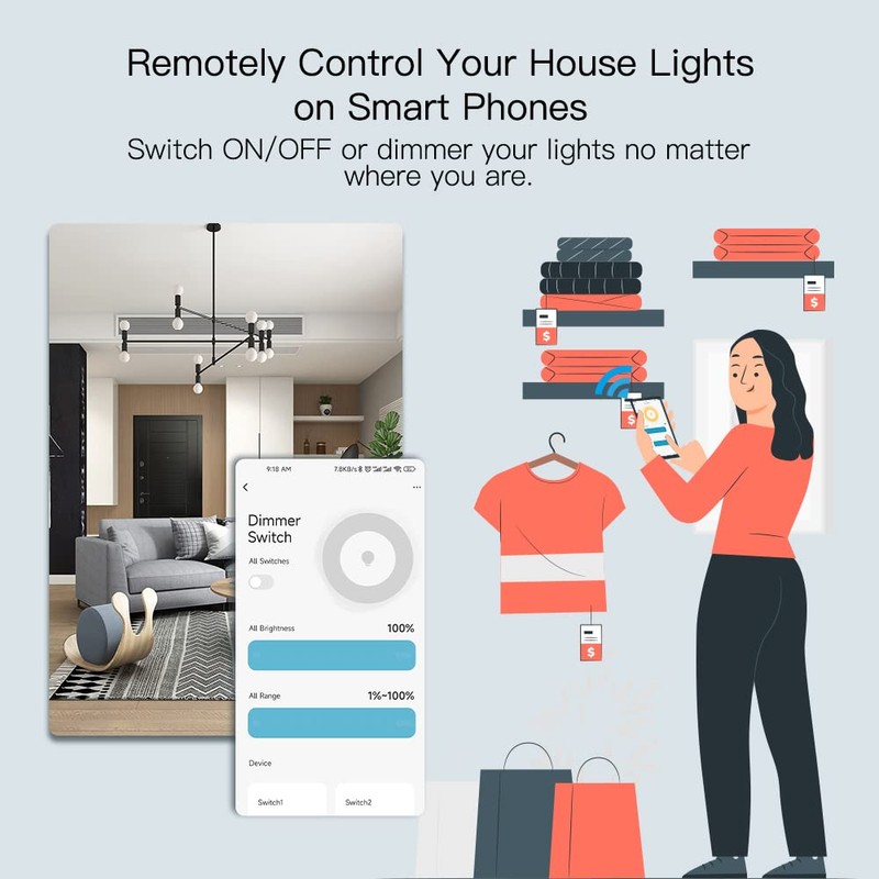 MOES Dimmer Switch for LED Lights, Full Range Dimming, WiFi