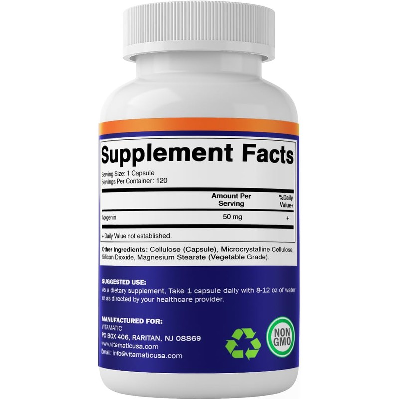 2 Pack Vitamatic Apigenin 50mg - 120 Vegetarian Capsules (Total