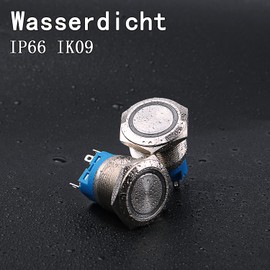 JIQI 22 mm 12 V to 24 V 5 A Locking Pressure Switch Metal Locking On/Off Switch with LED Light IP66 1NO1NC Self-Locking Waterproof Pre-Wired Push Button Switch for Van Car DIY Motorcycle (Yellow)