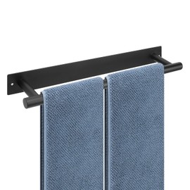 BathAce Self Adhesive Towel Bar, 16 Inch Square Towel Racks for Bathroom Wall Mounted SUS304 Stainless Steel Towel Hanger for Kitchen, No Drill or Screw-Mounted Towel Holder (Matte Black)