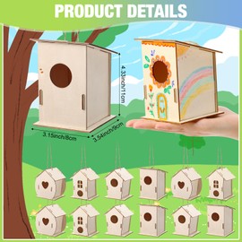 DoubleFill 100 Pcs Bulk Wooden Bird Houses Kits for Kids DIY Crafts and Arts Unfinished Wood Birdhouse to Paint Birthday Gifts for Girls Boys Crafts Class Parties, 4 Styles