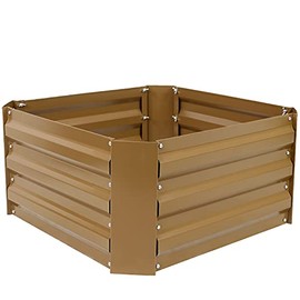 Sunnydaze Raised Metal Garden Bed - Corrugated Galvanized Steel - 24-Inch x 11.75-Inch Square Planter for Plants, Vegetables, and Flowers - Brown