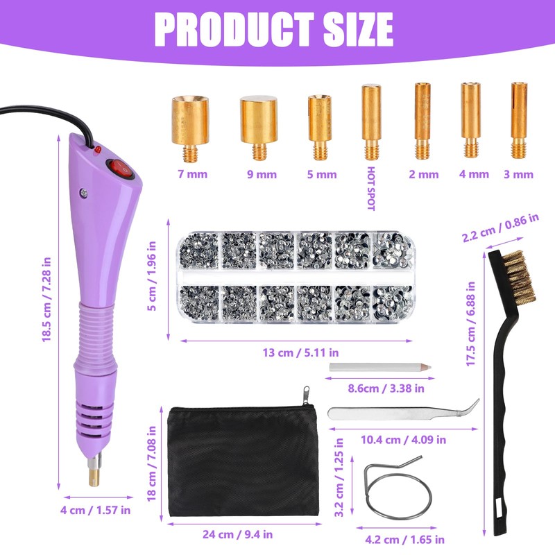 Hotfix Applicator Set with 7 Applicator Tips & Hotfix Rhinestones,