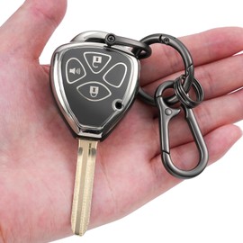 ELOHEI Key Fob Cover Case for Toyota 2010-2016 Prius RAV4 Highlander Tacoma 4Runner Yaris with Keychain Premium Soft TPU(Silver Edge Gray, 4 Buttons)