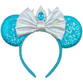 ZHENNAN Mouse Ears Headbands for Women, Glitter Blue Princess Elsa Ears Hairbands, Elsa Costume Themed Events Birthday Party Favors Hair Accessoires