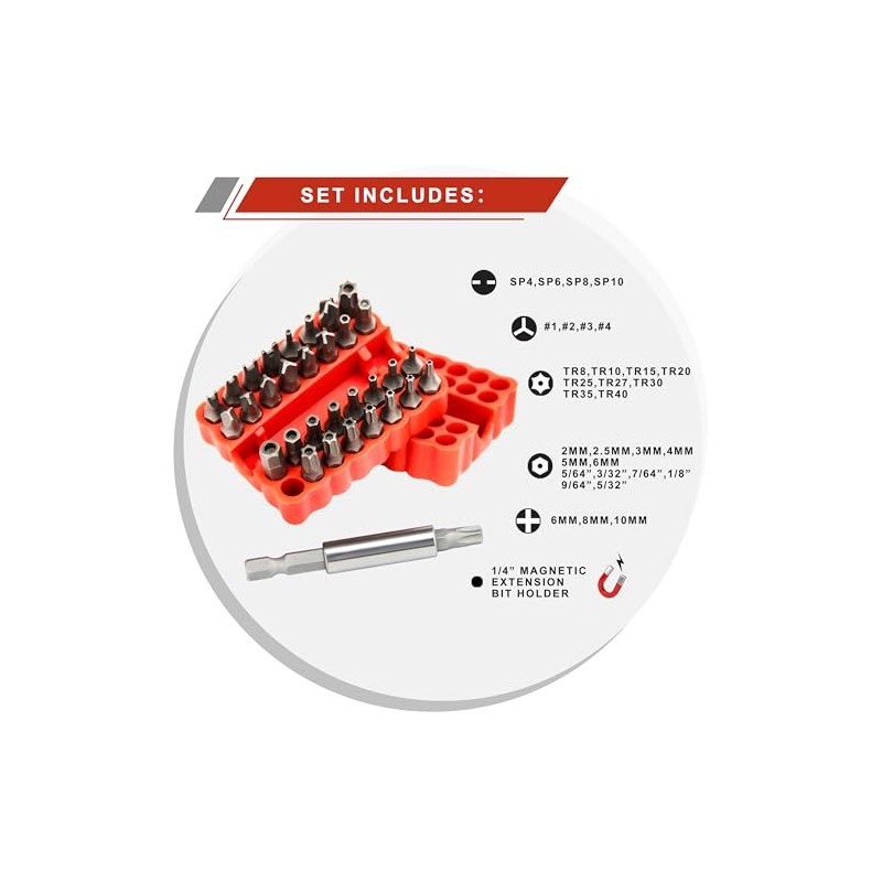 34pcs Security Bit Set 1/4 Inch Hex Shank Screwdriver Bit