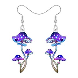 YAYAKO Acrylic Mushroom Earrings for Women Gifts Colorful Trio Mushroom Dangle Drop Jewelry Lightweight Hypoallergenic Fun Accessories (Purple)