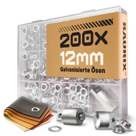 BAURIX® 200x 12mm Metal Eyelets with Magnetic Die – Grommet Kit for TALOS Eyelet Punch Pliers – for Fabric, Leather, Curtains, Tarpaulins, & Crafts – DIY & Professional Use – Pliers Not Included