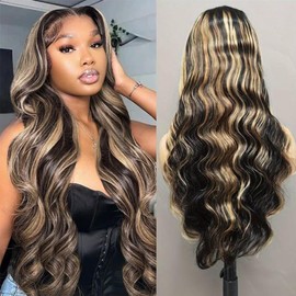 eddfine Ombre Glueless Wigs Human Hair Pre Plucked Pre Cut 5x5 Hd Lace Closure Wigs Human Hair 26 Inch 1B/27 Colored Highlight Body Wave Wigs 250% Density Glueless Wigs for Beginners
