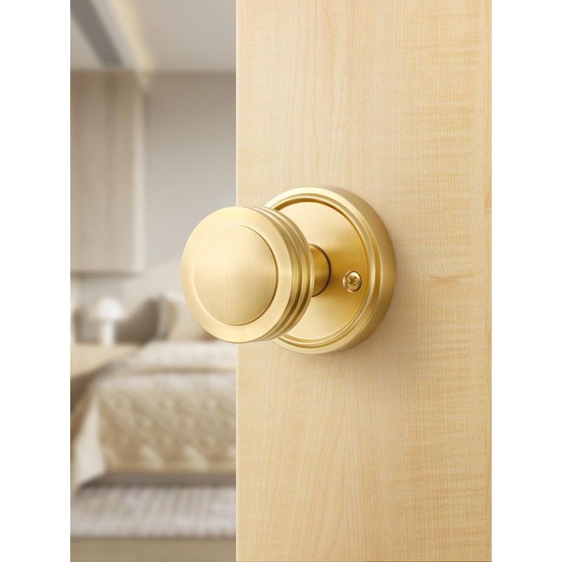 SORWDUERM 2 Pack Gold Door Knob Passage Door Knobs Brushed