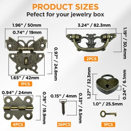 MARRTEUM 1 Set Retro Engraved Jewelry Box Hinges Hasp Catch Handles Lock Set, Decorative Hardware Kit with Screws for DIY Wooden Case Furniture Cabinet Suitcase Decoration and Repairs (Antique Bronze)