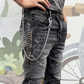 Ahiller 25インチ ステンレススチール ウォレットチェーン&キーチェーン 合金ダブルロックカラビナクリップ付き パンクスタイルメタルデザイン オートバイライダー、バイカーギア、財布アクセサリー用 (BK-シルバー)