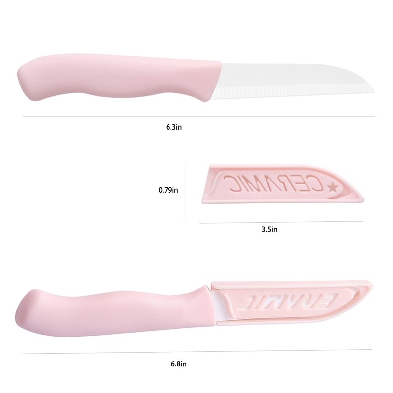 WWZJ 6 Pack Pink Paring Knives with Cover, Lightweight Ceramic