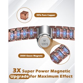 Jeracol 99% Copper Bracelet for Men, Magnetic Bracelet Men with 3X Ultra Strength Magnets, Unique Folding Clasp Wristband with Adjustment Tool and Jewelry Gift Box.