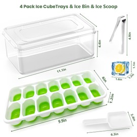 Ice Cube Tray 4 Pack, GEWTYOD Silicone Ice Cube Trays for Freezer, 64-Ice Trays for Freezer, Stackable Flexible Silicone, BPA Free Stackable Ice Tray for Cocktail,Beer（green）…