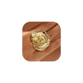 XUN Zhe Rose Floral Knuckle Ring for Women: Dainty Plant Flower Open Statement Vintage Flower Adjustable Stacking Middle Finger Ring - Gold