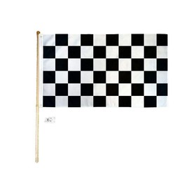5 Wood Flag Pole Kit Wall Mount Bracket 3x5 Black & White Checkered Poly Flag - Quality Flags
