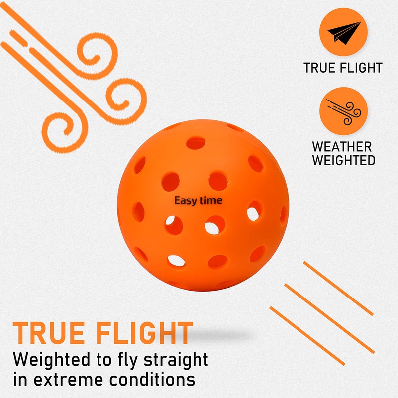 EasyTime アウトドアとインドアピックルボール、特別に最適化されたデザインのピックルボール、フライト軌道は安定し、高い弾力性。 オレンジ