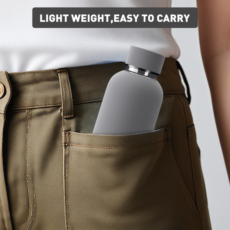 Exllena Small Water Bottle 12oz with Clip, Double Wall Stainless