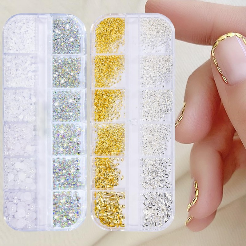 HNUIX Nail Art Charms - Metal Silver & Gold Beads,