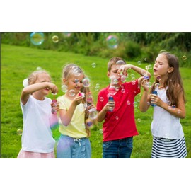 Haktoys Bubble Gun Refill Solution Bottles (12 Pack of 2oz Bottles) Compatible with Most Bubble Shooter Guns Safe and Non-Toxic, Wand Not Included, Colors May Vary