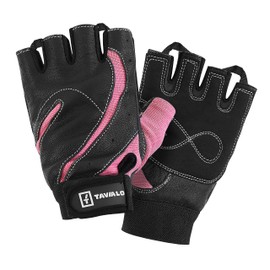 TAVIALO Fitness Gloves for Women Training Gloves Size S (13-16 cm) Colour Pink/Black Double Reinforced Palm and Back with Leather