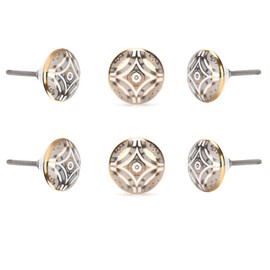 Perilla Home Set of 6 Knob (Ceramic with 24 K Gold) Decorative Knobs for Home Kitchen Cabinet Hardware Cupboard Door Dresser Wardrobe and Drawer Pulls (Marigold Black)