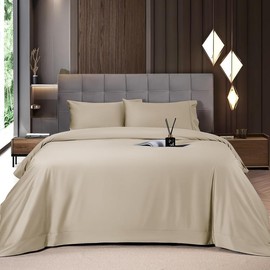 Shilucheng Bamboo Sheets Set 4/6 Pc, Cooling Breathable & Hotel Luxury Super Silky Soft, 16-18" Deep Pocket, Wrinkle, Fade Resistant Springtok:_Bamboo-Beige_Queen_4PC