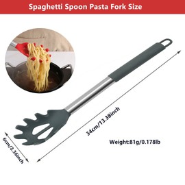 JXJYZLN Silicone Pasta Fork,Spaghetti Spoon Kitchen High Heat Resistant Noodle Spoon Server,Food Grade Pasta Spoon with Stainless Steel Handle (Grey)
