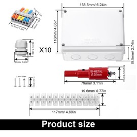 HERKINDNESS Waterproof Junction Box, 150 x 110 x 70 mm, Surface-Mounted Terminal Box, IP65 Connection Boxes, White Junction Box, with Clamps and Mounting Accessories, for Diameter 6-12 mm Cable