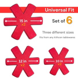 Pot and Pan Protectors Set of 6 and 3 Different Sizes Separators Pad Pot Dividers Anti-Slip Pad for Stacking and Protecting Cookware Avoid Scratching (10" 12.5" 15") (Red)