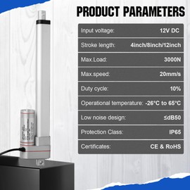 ECO-WORTHY Linear Actuator Heavy Duty 3000N/660lbs with Mounting Brackets Multi-Function (12V, 12")