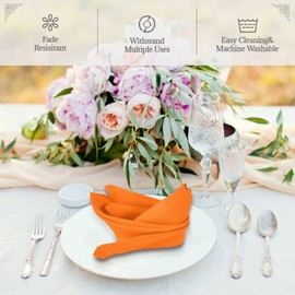PLOYMONO Orange Heavy Duty Cloth Napkins - 17 x 17 Inch Solid Washable Polyester Dinner Napkins - Set of 8 Napkins with Hemmed Edges - Great for Parties, Fall Festival, Autumn, Halloween, Thanksgiving
