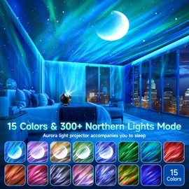 Northern Galaxy Light Projector, 300+Modes & 5 Films Star Projector, 15 White Noise & Bluetooth Northern Lights Projector,Moon Aurora Light Projector, Gifts Star Lights for Ceiling, Bedroom Decor