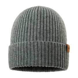 TOP-EX Large Winter Hats for Men Women Oversized Merino Wool Beanie Hat for Running Golf Walking Fishing Cycling Warm Fleece Lined Cold Weather Hat Grey XL XXL 60-64CM