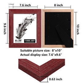 CORE ART 8x10 Picture Frame, Handmade Wood Rustic Red Photo Frame, High Definition Semi-tempered Glass Wall or Tabletop Display