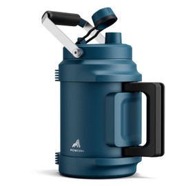 Half Gallon Water Jug for Men: 2-in-1 Straw Spout Lid, Dual Handle, Leakproof, Keep Cold 48H, 64 oz Insulated Water Bottle for Outdoors, Travel, Gym, Trip, Workout, Daily, Hydration, Picnic (Deepsea)