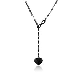 MILAKOO Lang Y Lariat Women's Black Stainless Steel Slip Chain Necklace Layered Slim Adjustable Choker Heart Y-shaped Fashion Jewellery Chain, Stainless Steel, No Gemstone