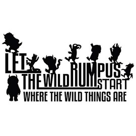 Max and Artwork Creative Design for Bedroom Wall Decoration - Let The Wild Rumpus Start with a Bunch of Characters from the Movie Where The Wild Things Are Black and White Art with Quotation for Living Room Vinyl Wall Decal - 20" x 12"