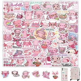 Cute Axolotl Sticker Set, 100 Pieces Cute Axolotl Stickers, Cute Stickers for Children, Axolotl Fans, Axolotl, Stickers Cute Axolotl Fans, Axolotl Plush Toy, for Laptop, Suitcase, Helmet, Notebook